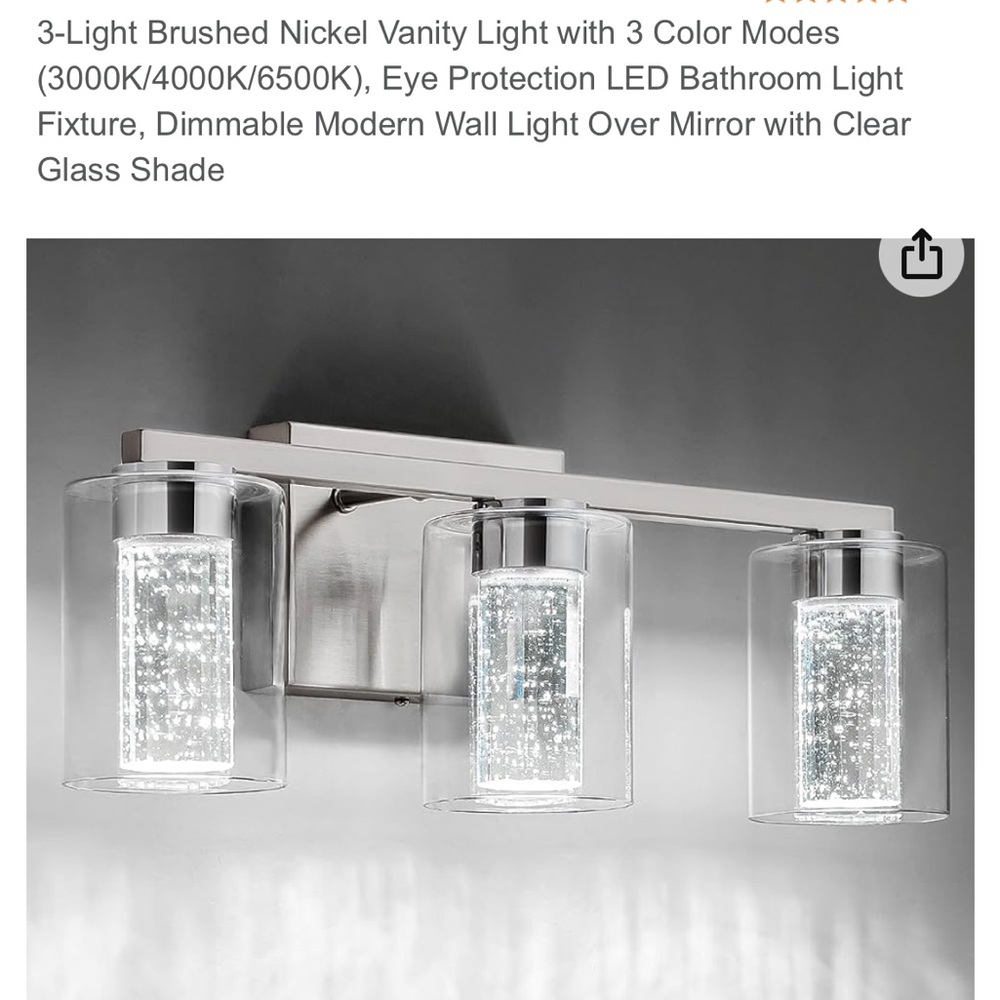 Two sets of three LED Bubble light bathroom vanity lights.